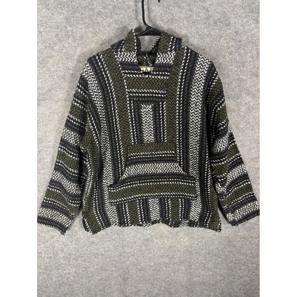 Baja Joe Drug Rug Hoodie Poncho Pullover Woven Festival Hippie Aztec Small